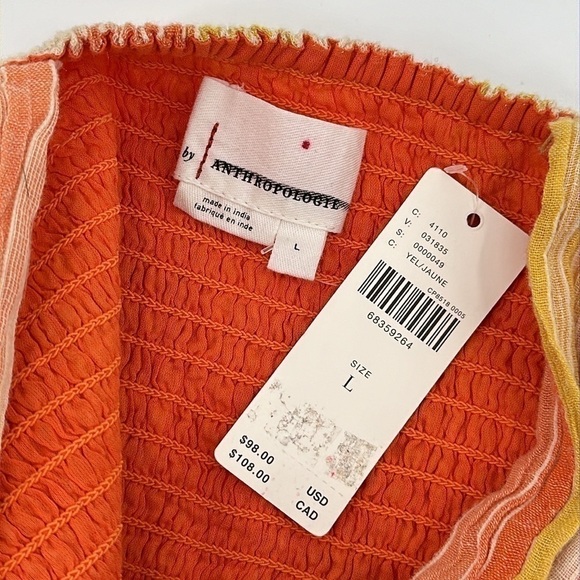 Anthropologie Yellow & Orange Striped Smocked Tank Top Size Large NWT - Picture 6 of 10